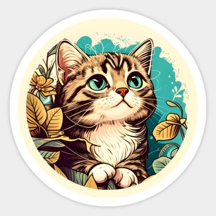 Colorful Cat Flower Lover - Cute Baby Cat Sticker